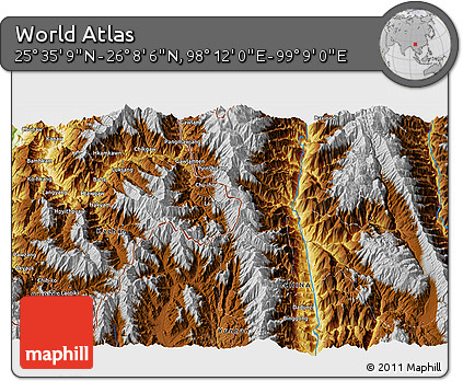 Physical 3D Map of the Area around 25° 51' 37" N, 98° 40' 30" E