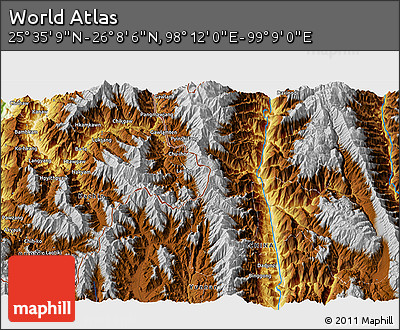 Physical 3D Map of the Area around 25° 51' 37" N, 98° 40' 30" E