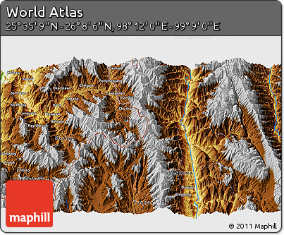 Physical 3D Map of the Area around 25° 51' 37" N, 98° 40' 30" E