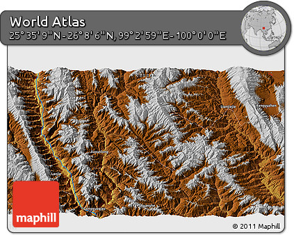 Physical 3D Map of the Area around 25° 51' 37" N, 99° 31' 30" E