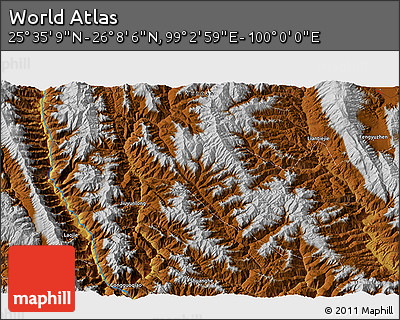 Physical 3D Map of the Area around 25° 51' 37" N, 99° 31' 30" E
