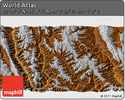 Physical 3D Map of the Area around 25° 51' 37" N, 99° 31' 30" E