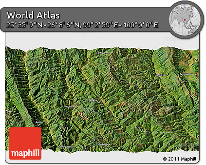 Satellite 3D Map of the Area around 25° 51' 37" N, 99° 31' 30" E