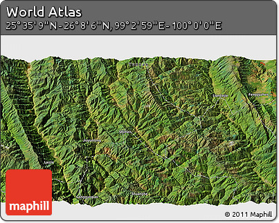 Satellite 3D Map of the Area around 25° 51' 37" N, 99° 31' 30" E