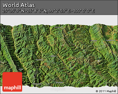 Satellite 3D Map of the Area around 25° 51' 37" N, 99° 31' 30" E