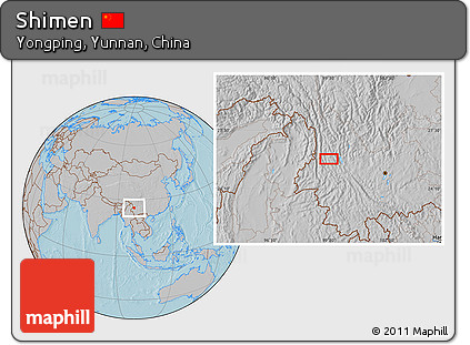 Gray Location Map of Shimen, hill shading