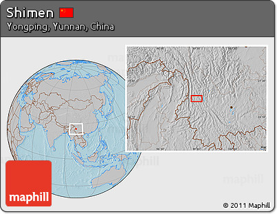 Gray Location Map of Shimen, hill shading