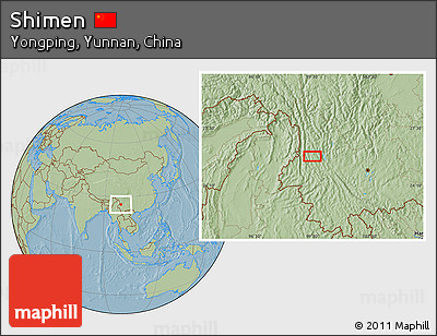 Savanna Style Location Map of Shimen, hill shading