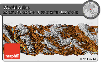 Physical Panoramic Map of the Area around 25° 51' 37" N, 99° 31' 30" E