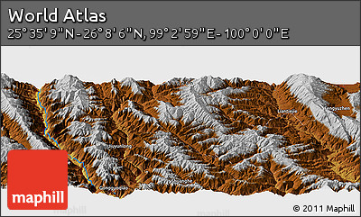 Physical Panoramic Map of the Area around 25° 51' 37" N, 99° 31' 30" E