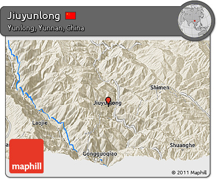 Shaded Relief Panoramic Map of Jiuyunlong