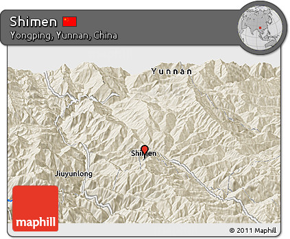 Shaded Relief Panoramic Map of Shimen