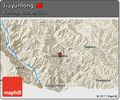 Shaded Relief Panoramic Map of Jiuyunlong