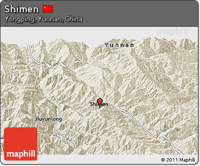 Shaded Relief Panoramic Map of Shimen