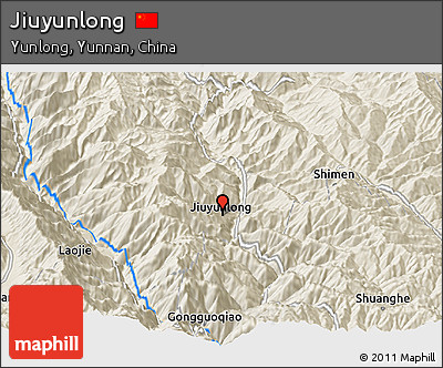 Shaded Relief Panoramic Map of Jiuyunlong