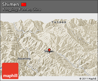 Shaded Relief Panoramic Map of Shimen