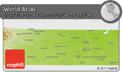 Physical Panoramic Map of the Area around 25° 51' 37" N, 99° 22' 30" W