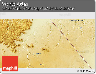 Physical 3D Map of the Area around 25° 51' 37" N, 9° 25' 30" E