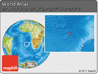 Physical Location Map of the Area around 25° 2' 21" S, 0° 4' 30" E