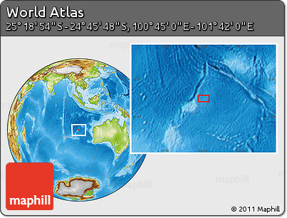 Physical Location Map of the Area around 25° 2' 21" S, 101° 13' 29" E