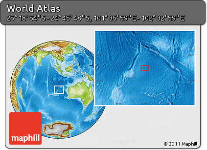 Physical Location Map of the Area around 25° 2' 21" S, 102° 4' 29" E
