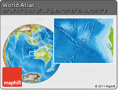 Physical Location Map of the Area around 25° 2' 21" S, 108° 1' 30" E