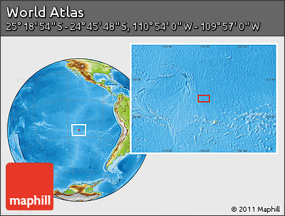Physical Location Map of the Area around 25° 2' 21" S, 110° 25' 30" W