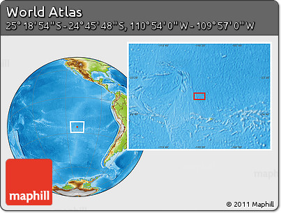 Physical Location Map of the Area around 25° 2' 21" S, 110° 25' 30" W