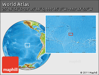 Physical Location Map of the Area around 25° 2' 21" S, 111° 16' 30" W