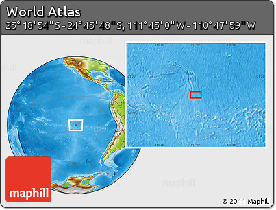 Physical Location Map of the Area around 25° 2' 21" S, 111° 16' 30" W