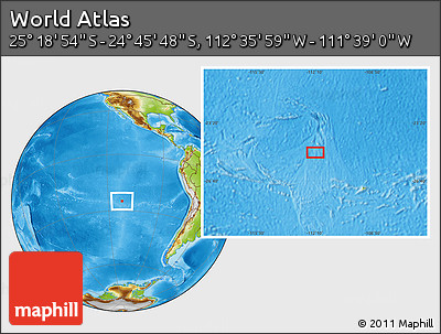 Physical Location Map of the Area around 25° 2' 21" S, 112° 7' 30" W