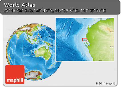 Physical Location Map of the Area around 25° 2' 21" S, 113° 7' 30" E