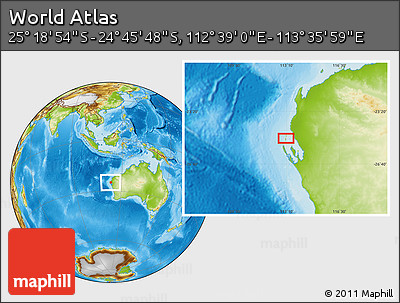 Physical Location Map of the Area around 25° 2' 21" S, 113° 7' 30" E