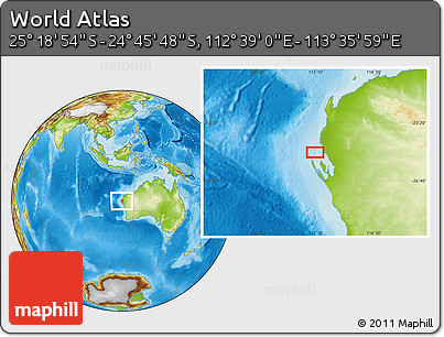 Physical Location Map of the Area around 25° 2' 21" S, 113° 7' 30" E
