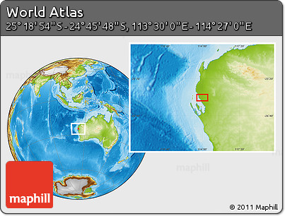 Physical Location Map of the Area around 25° 2' 21" S, 113° 58' 29" E