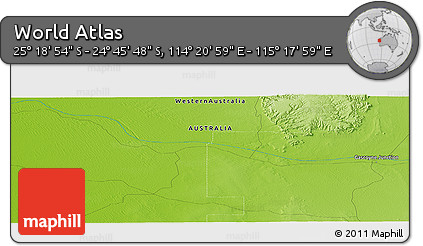 Physical Panoramic Map of the Area around 25° 2' 21" S, 114° 49' 29" E