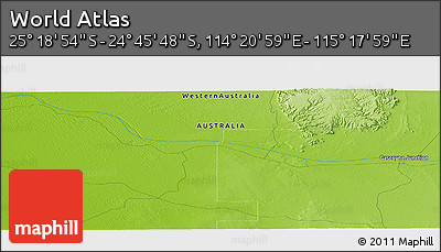 Physical Panoramic Map of the Area around 25° 2' 21" S, 114° 49' 29" E