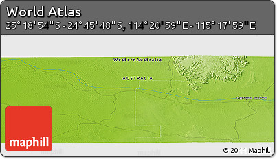 Physical Panoramic Map of the Area around 25° 2' 21" S, 114° 49' 29" E