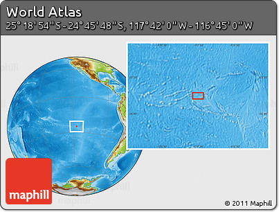 Physical Location Map of the Area around 25° 2' 21" S, 117° 13' 29" W