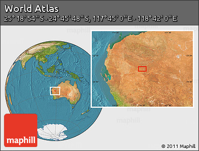 Satellite Location Map of the Area around 25° 2' 21" S, 118° 13' 29" E