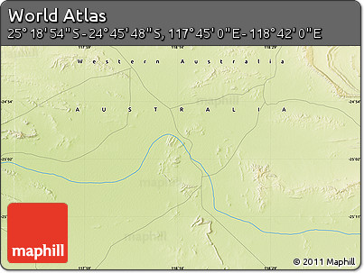 Physical Map of the Area around 25° 2' 21" S, 118° 13' 29" E