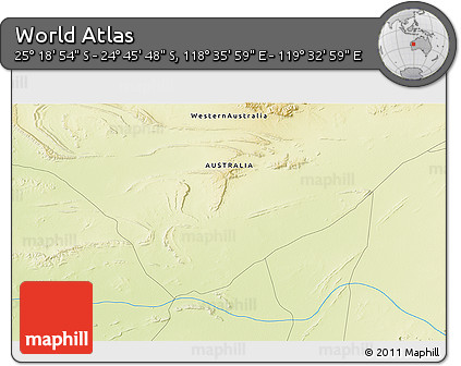 Physical 3D Map of the Area around 25° 2' 21" S, 119° 4' 29" E