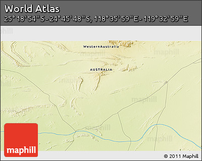 Physical 3D Map of the Area around 25° 2' 21" S, 119° 4' 29" E