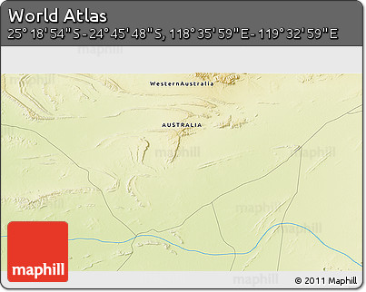 Physical 3D Map of the Area around 25° 2' 21" S, 119° 4' 29" E