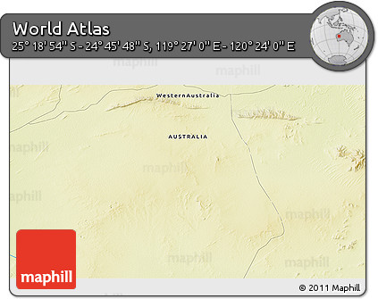 Physical 3D Map of the Area around 25° 2' 21" S, 119° 55' 30" E