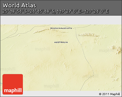 Physical 3D Map of the Area around 25° 2' 21" S, 119° 55' 30" E