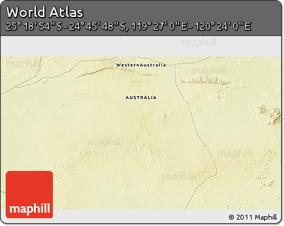Physical 3D Map of the Area around 25° 2' 21" S, 119° 55' 30" E