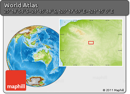 Physical Location Map of the Area around 25° 2' 21" S, 120° 46' 30" E