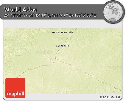 Physical 3D Map of the Area around 25° 2' 21" S, 121° 37' 30" E