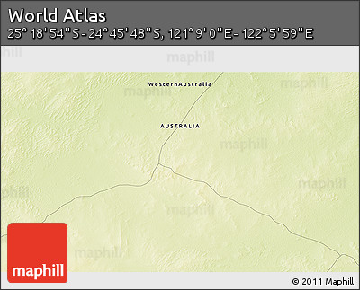 Physical 3D Map of the Area around 25° 2' 21" S, 121° 37' 30" E